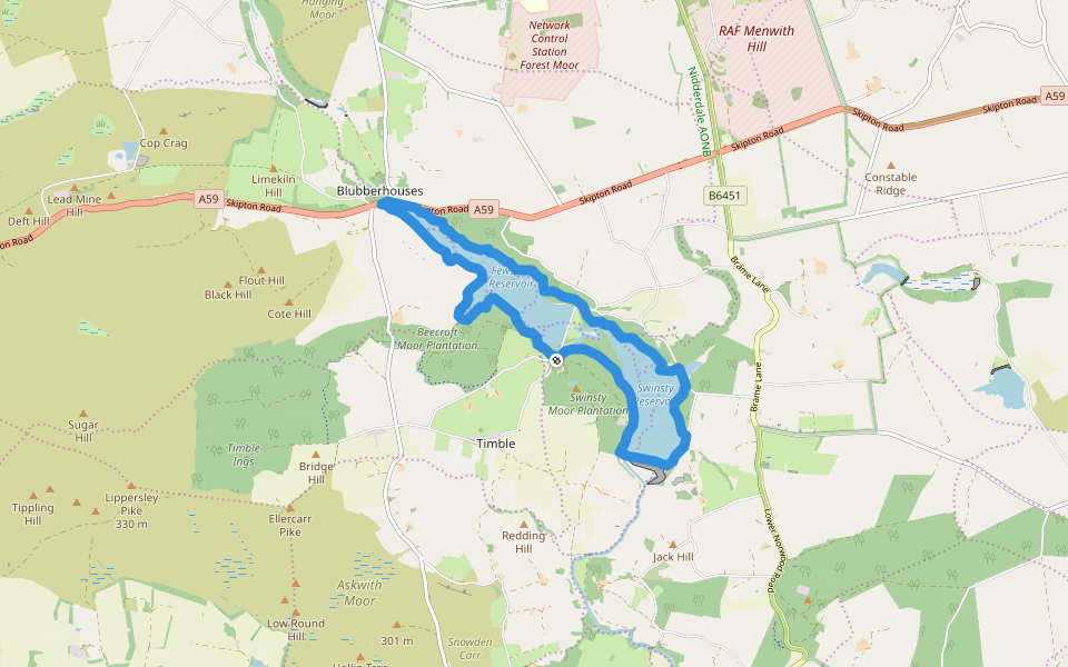 Fewston Reservoir walking route map in Fewston