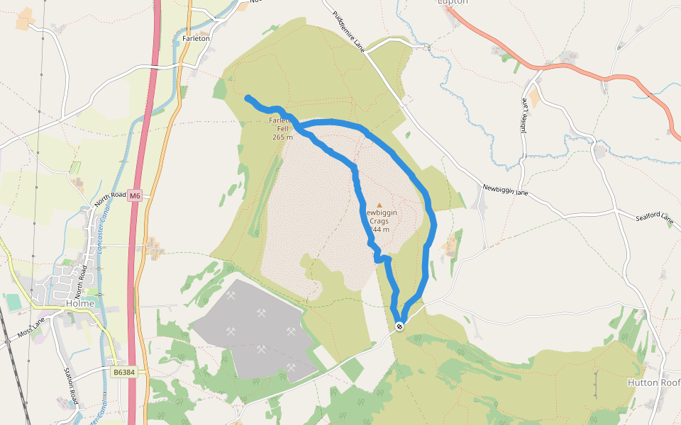 Newbiggin Crags walking route map in Clawthorpe
