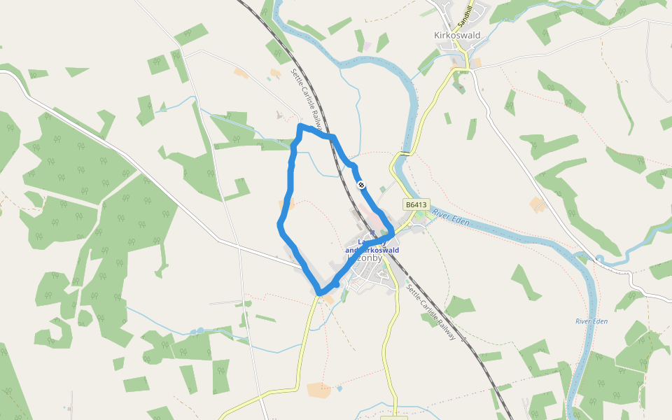 Lazonby Pool Campsite walking route map in Lazonby
