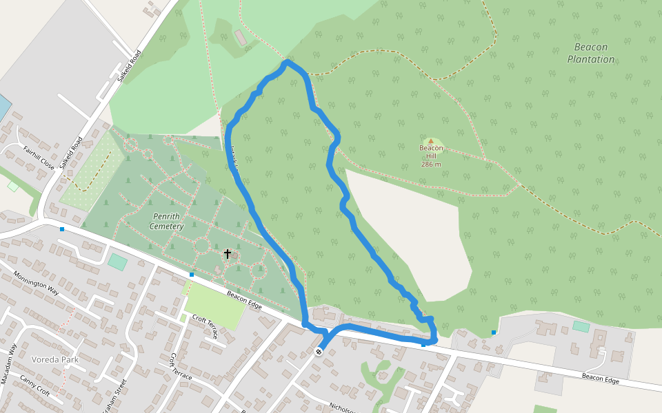 Beacon Hill - Intack Lane walking route map in Penrith