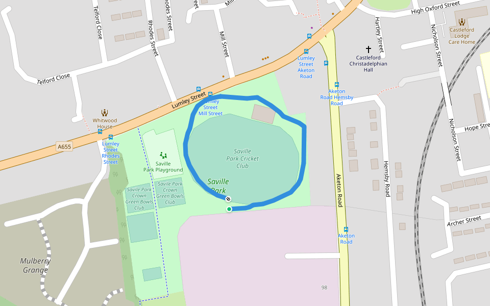 Saville Park walking route map in Castleford