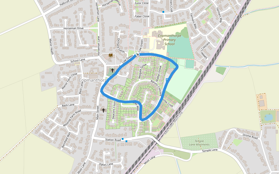 Copmanthorpe Sports and Community Centre walking route map in Copmanthorpe