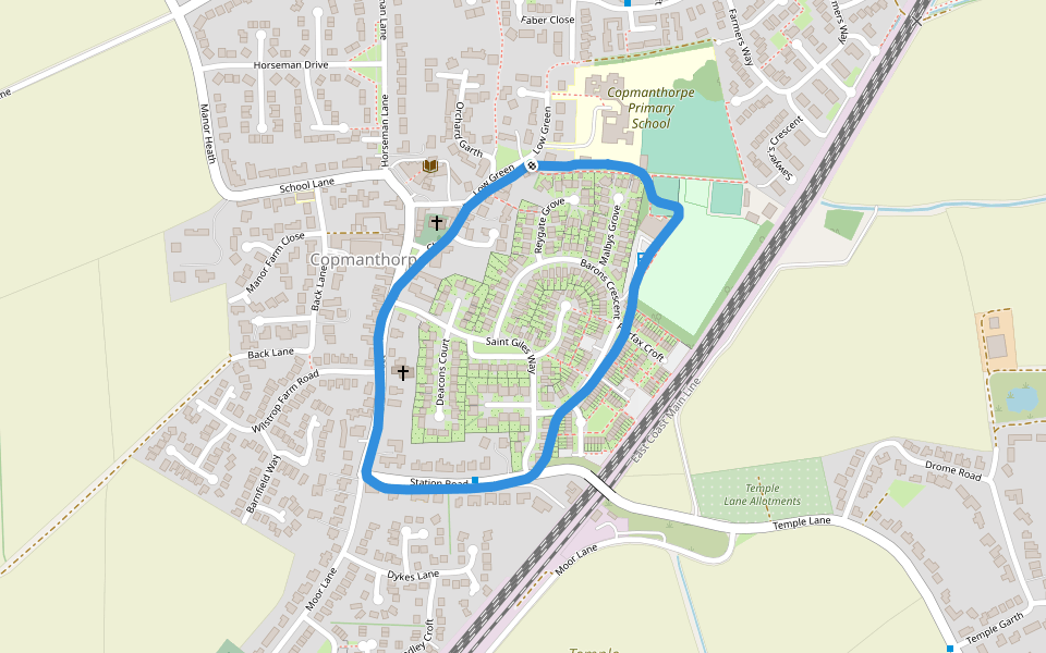 Copmanthorpe Sports and Community Centre walking route map in Copmanthorpe