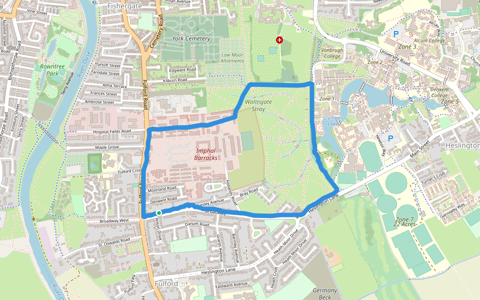 Walmgate Stray walking route map in Fulford