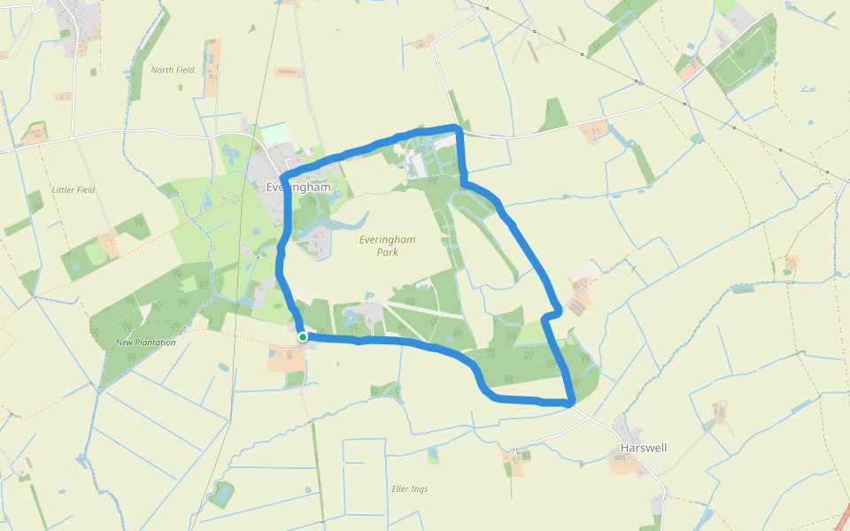 Everingham Park walking route map in Everingham