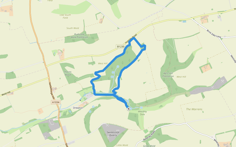 West Hill walking route map in Drewton