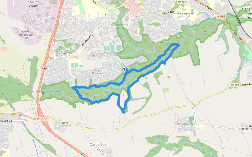 Castle Eden Dene National Nature Reserve walking route map in Peterlee