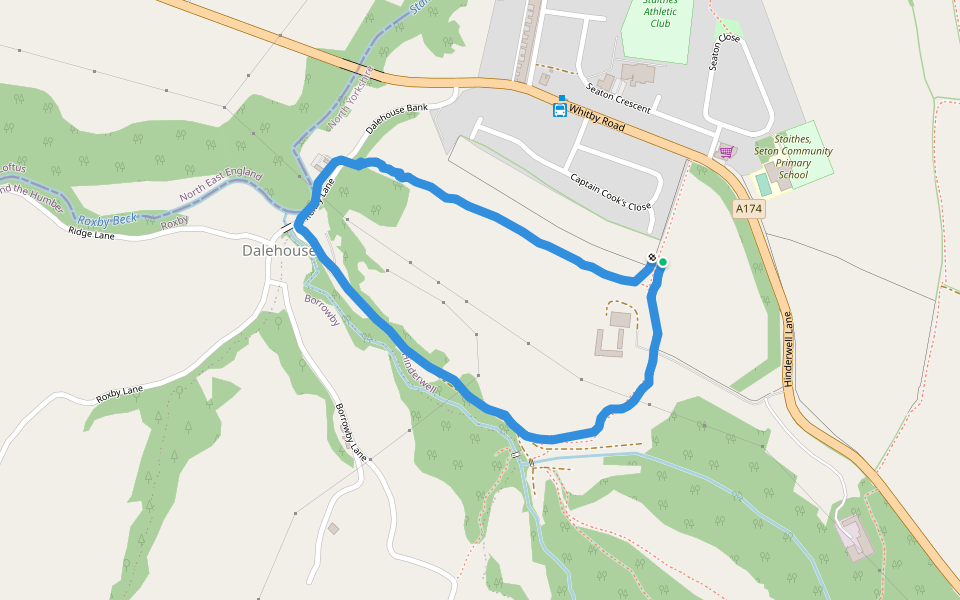 Seaton Hall - Roxby Lane walking route map in Staithes