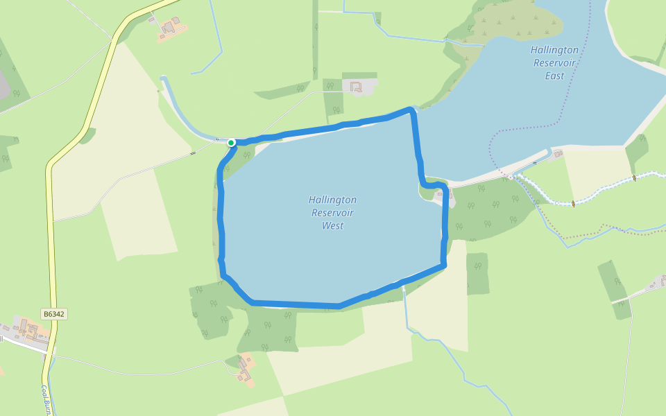 Hallington Reservoir walking route map in Colwell