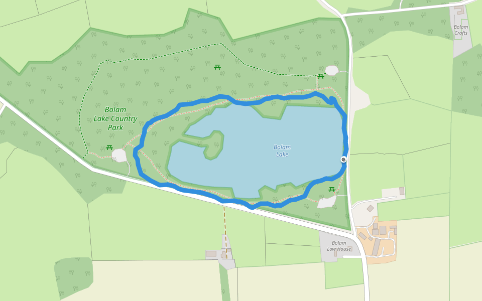 Bolam Lake Country Park walking route map in Bolam