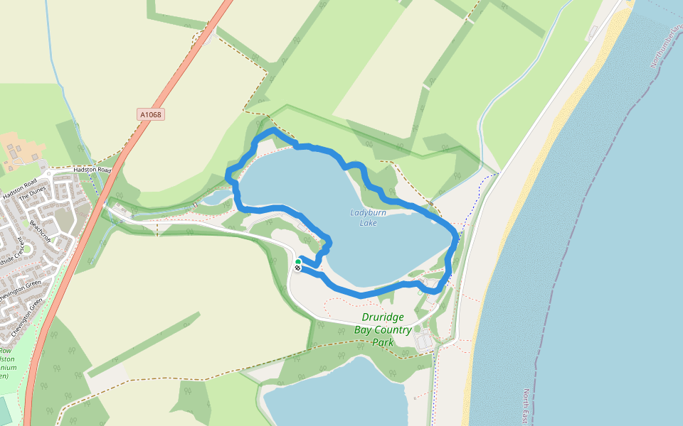 Ladyburn Lake walking route map in Hadston