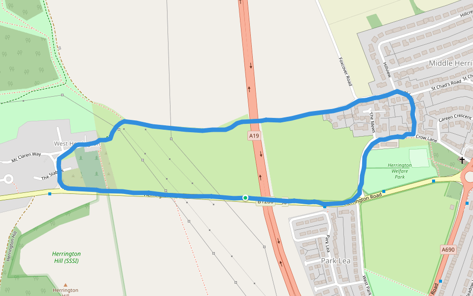 Herrington Park walking route map in New Herrington