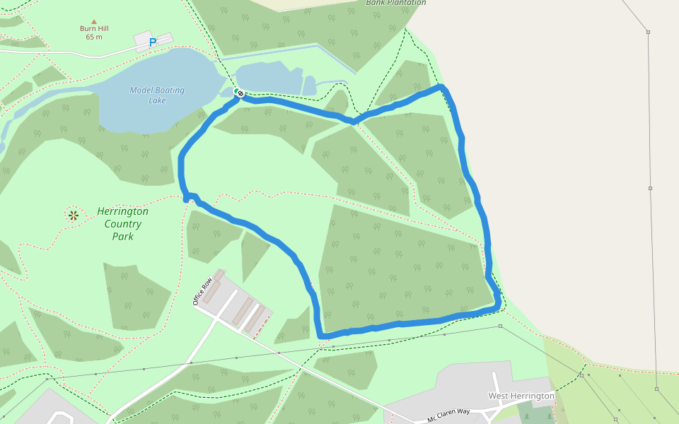 Herrington Country Park walking route map in New Herrington