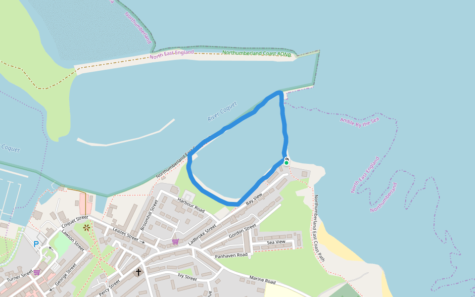 Northumberland East Coast Path walking route map in Amble