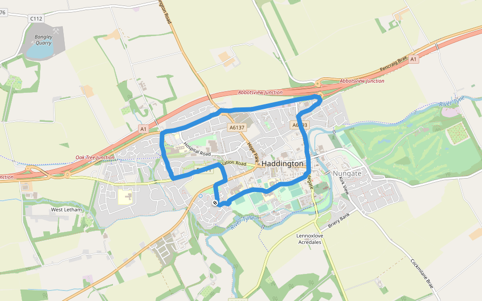 Neilson Park walking route map in Haddington