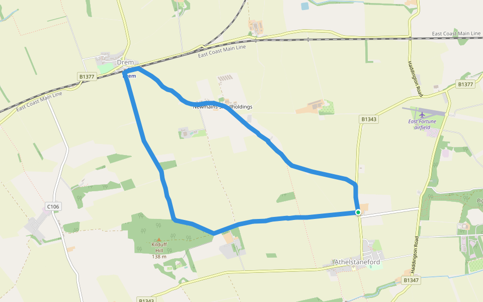 Kilduff Wood walking route map in East Fortune