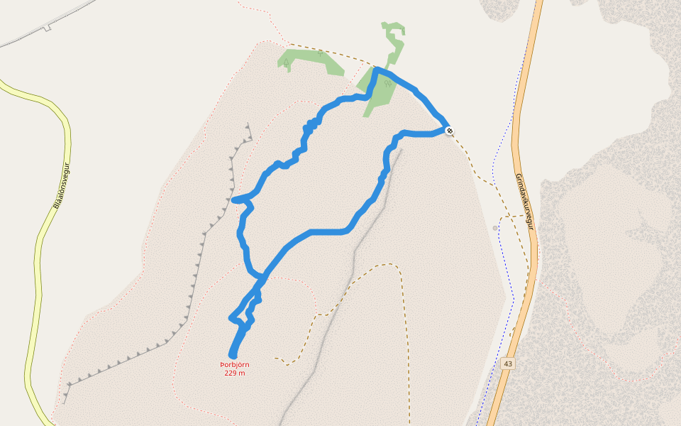 Þorbjarnafell walking route map in Grindavik