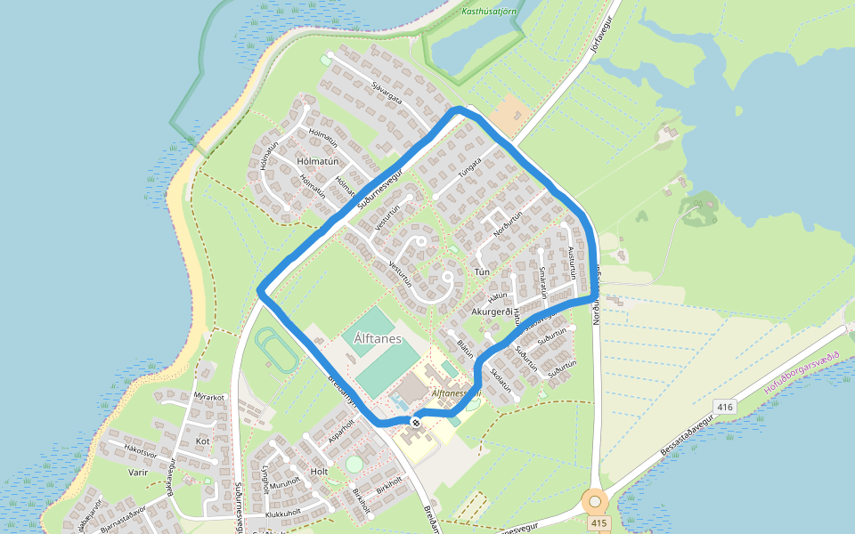 Alftanes walking route map in Garðabær