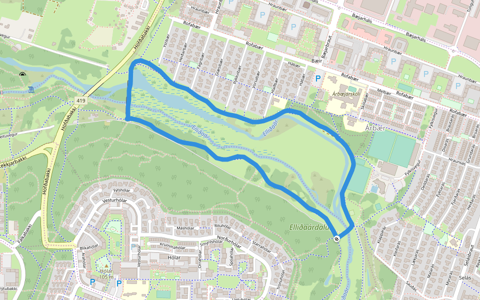 Elliðaárdalur walking route map in Reykjavík