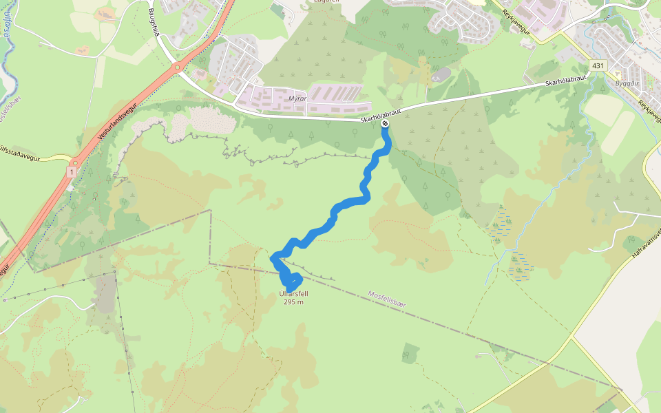 Úlfarsfell walking route map in Mosfellsbær