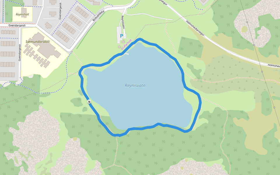 Reynisvatn walking route map in Reykjavík