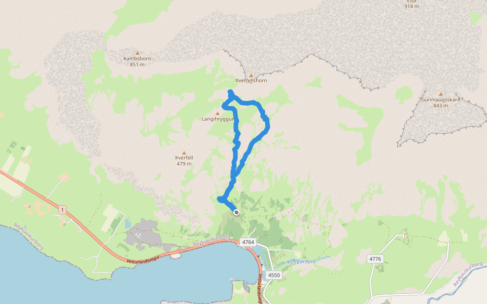 Þverfellshorn walking route map in Reykjavík