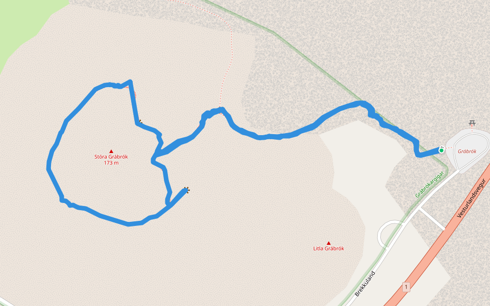 Velkomin að Grábrókargígar walking route map in Borgarnes