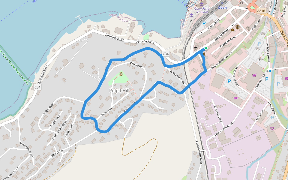 Pulpit Hill - Crannag A' Mhinisteir walking route map in Oban