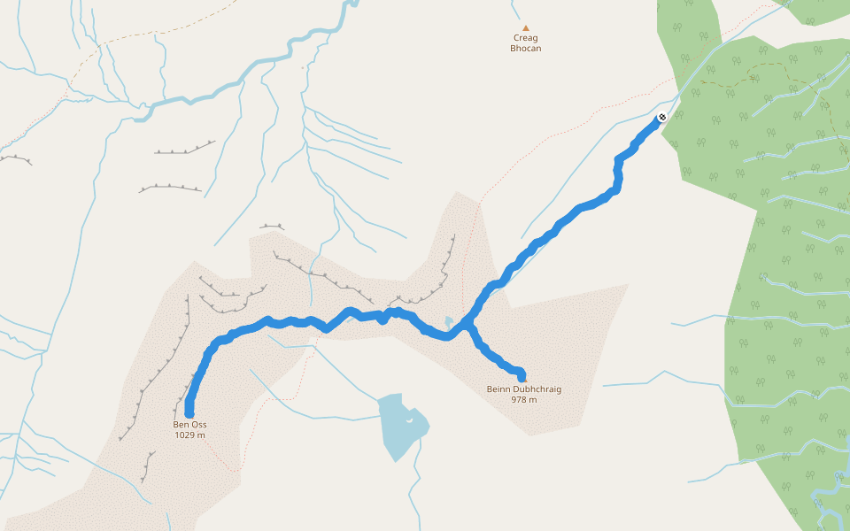 Ben Oss walking route map in Tyndrum