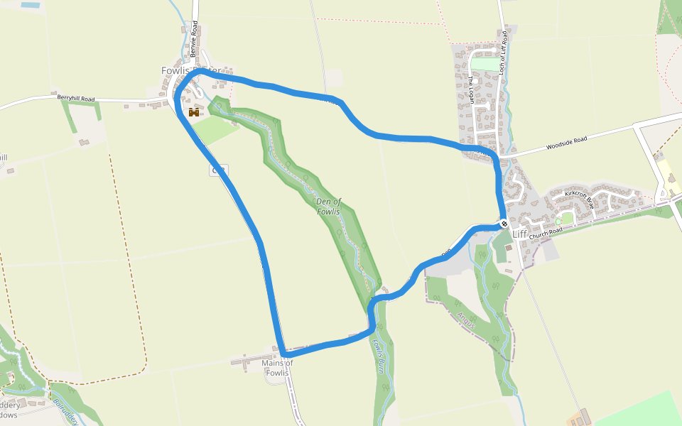 Den of Fowlis walking route map in Liff