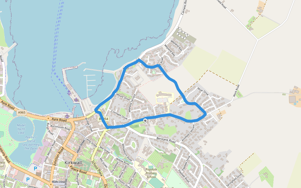 Orkney College UHI walking route map in Kirkwall
