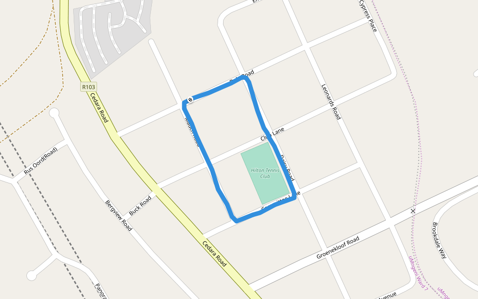 Hilton Tennis Club walking route map in Hilton