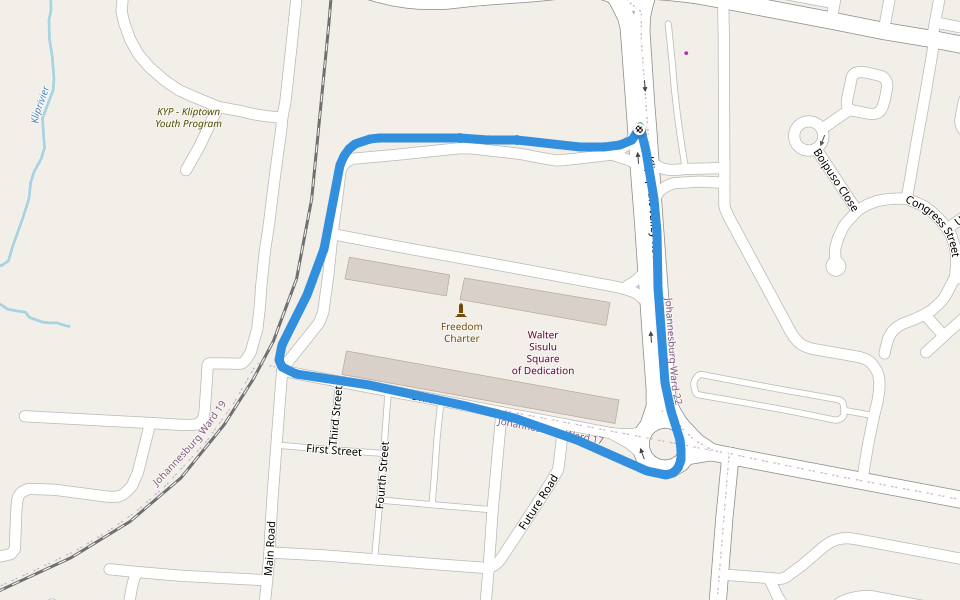 Freedom Charter walking route map in Kliptown