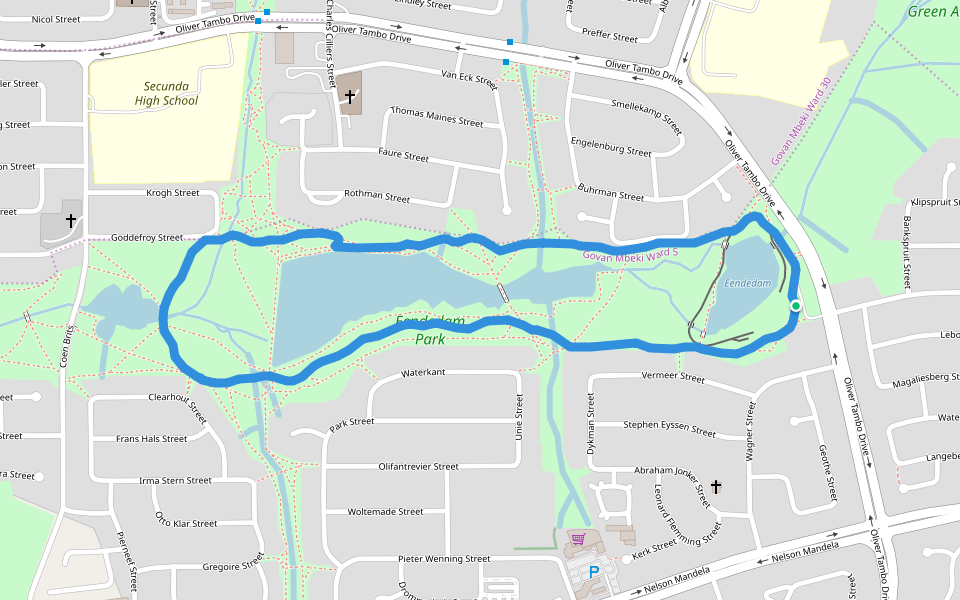 Eendedam Park walking route map in Secunda