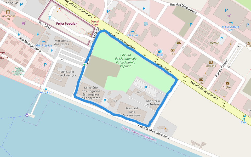 Feira Popular walking route map in Maputo