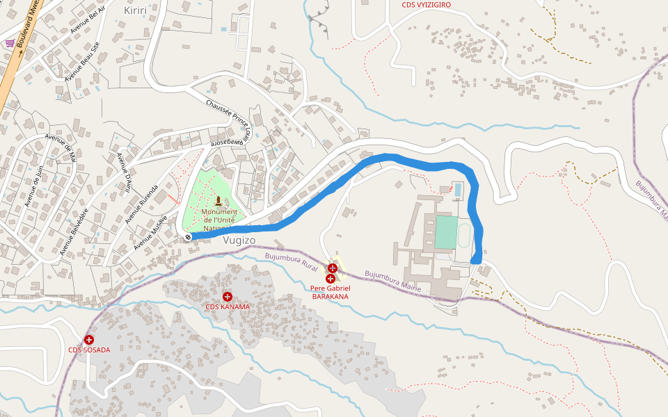 Monument de l'Unité Nationale walking route map in Bujumbura