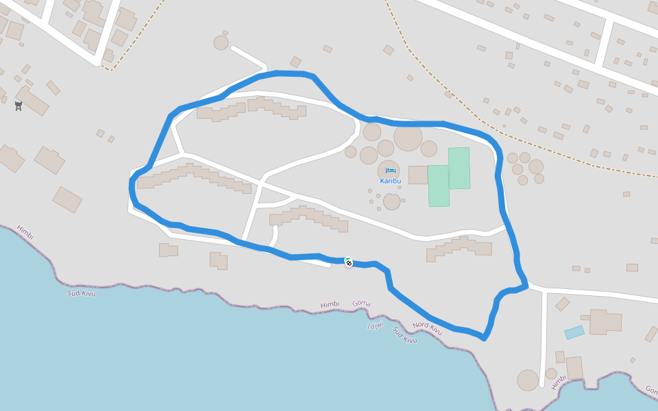 Lac Kivu walking route map in Goma