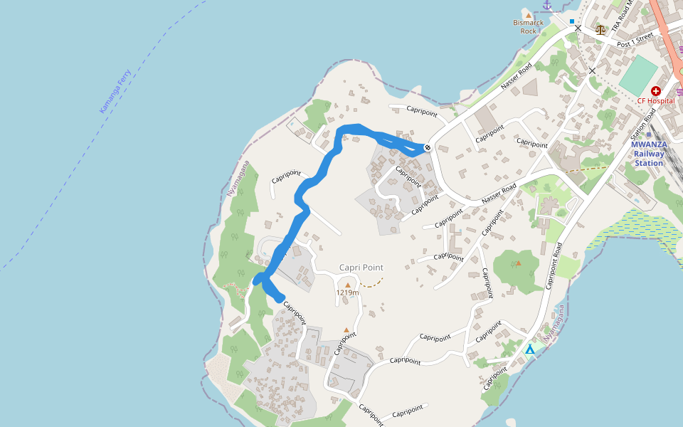 1219m walking route map in Mwanza