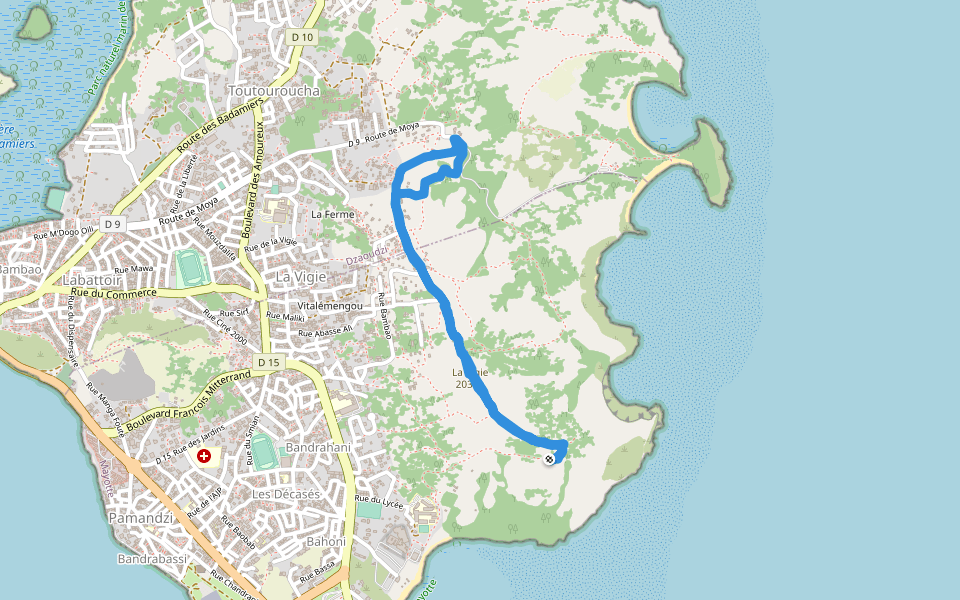La Vigie walking route map in Pamandzi