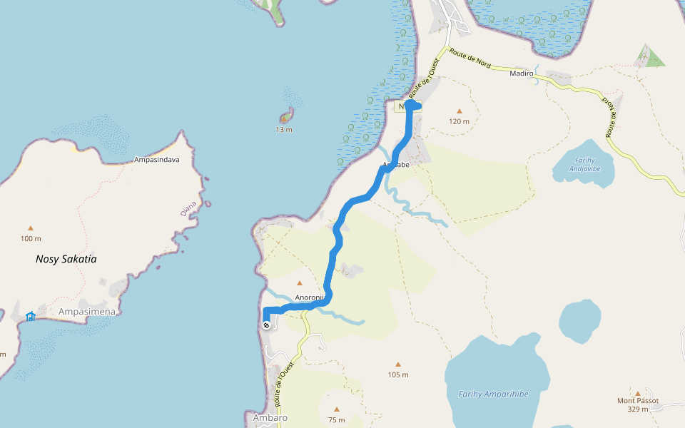 Ankiabe - Anoronjia walking route map in Ambaro