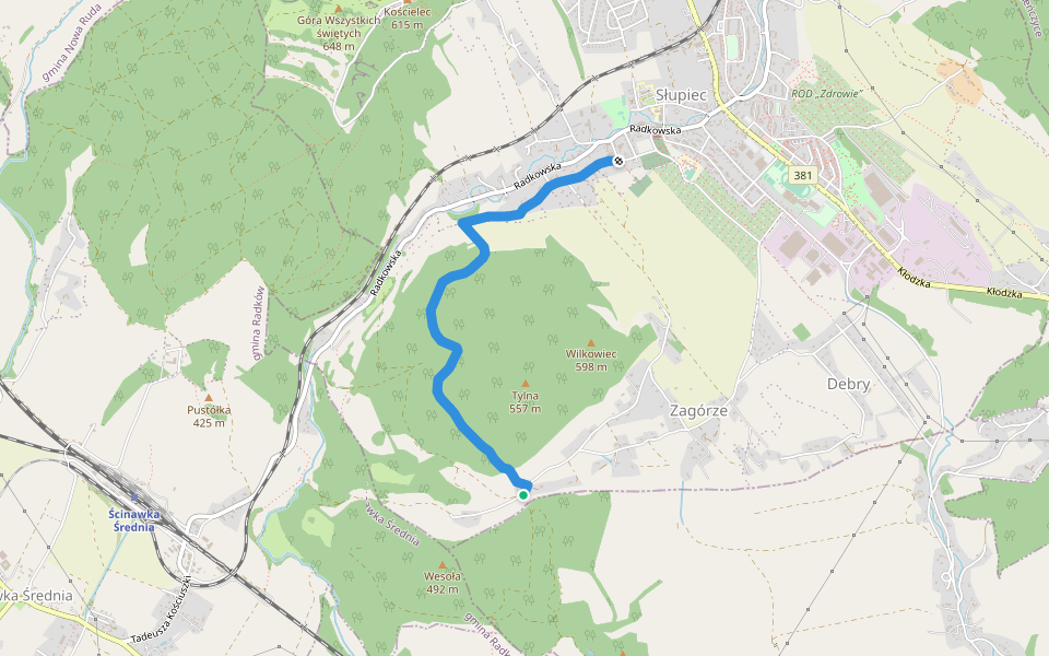 Szlak niebieski pieszy łącznik Bożków - Słupiec walking route map in Nowa Ruda