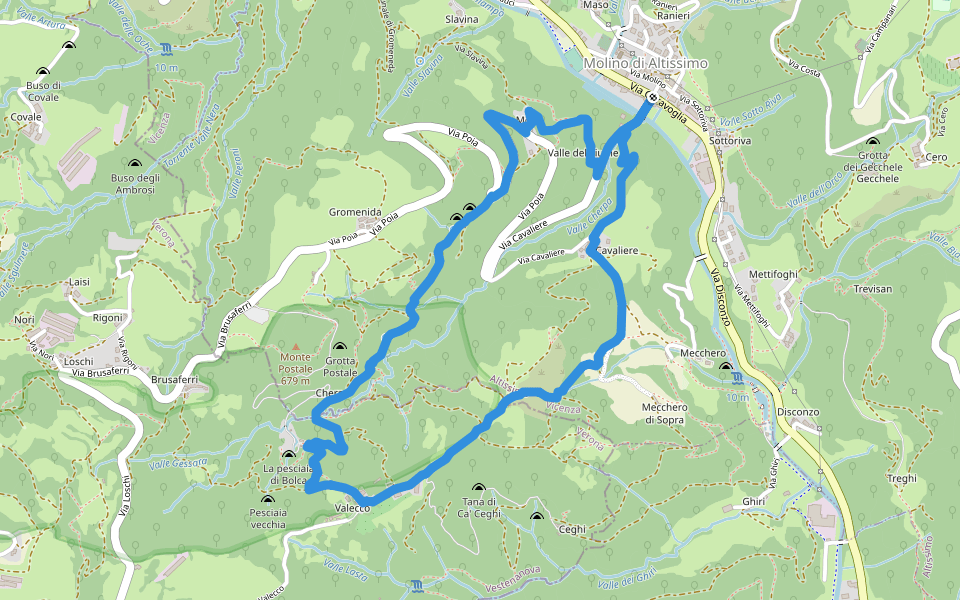 Sentiero Pesciaia walking route map in Molino-mozzi-bittarelli