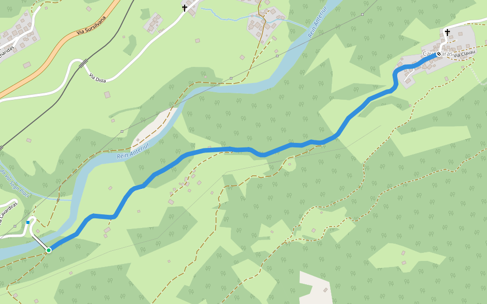 Brulf - Cavardiras walking route map in Disentis/Mustér