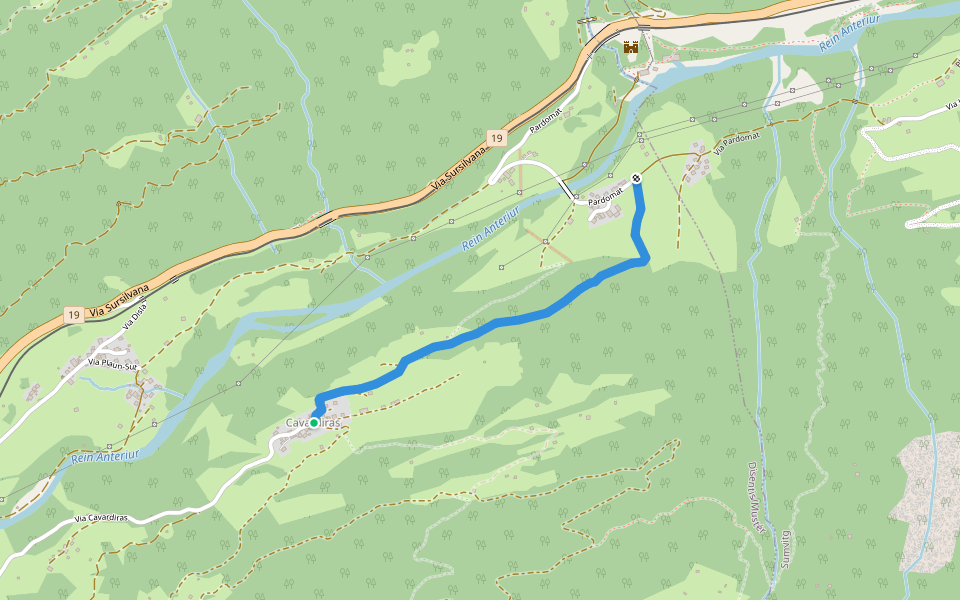 Cavardiras - Pardomat walking route map in Disentis/Mustér