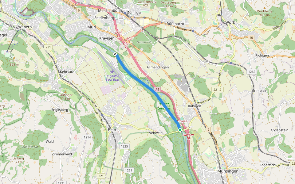 Auguetbrügg - Hunzigebrügg - fixme walking route map in Belp