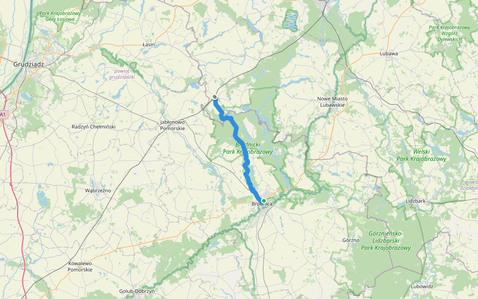 Brodnica PKP - Ostrowite PKP walking route map in Brodnica