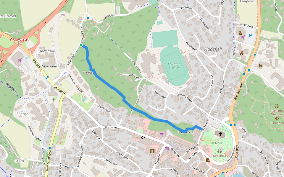 Hamsuns Ruslesti walking route map in Grimstad