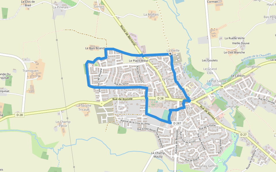 Circuit du Cheval Blanc walking route map in Gévezé