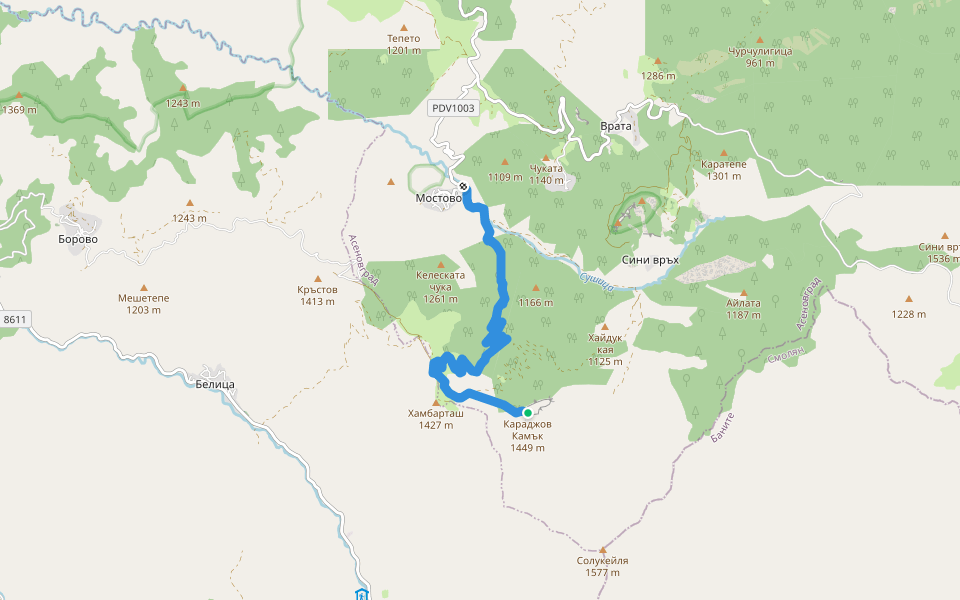 С. Мостово - Караджов камък walking route map in Mostovo