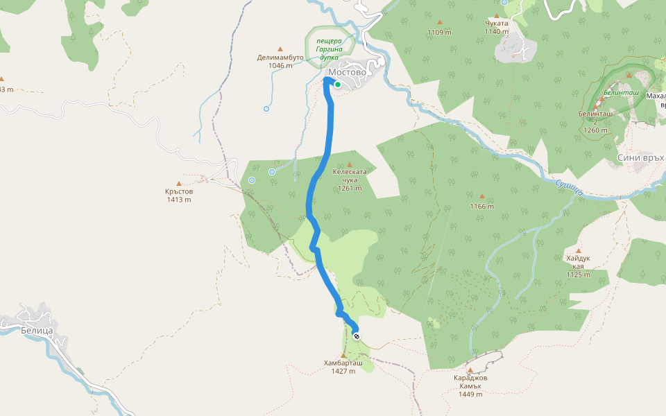 С. Мостово - ловна хижа Аква тепе walking route map in Mostovo